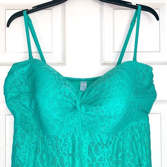 Tropical Escape Teal Mesh One Piece Swim Suit - Picture 2 of 5